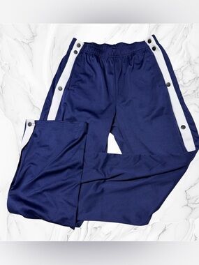 Deyeek Navy Track Pants with White Snaps Striped sides size medium